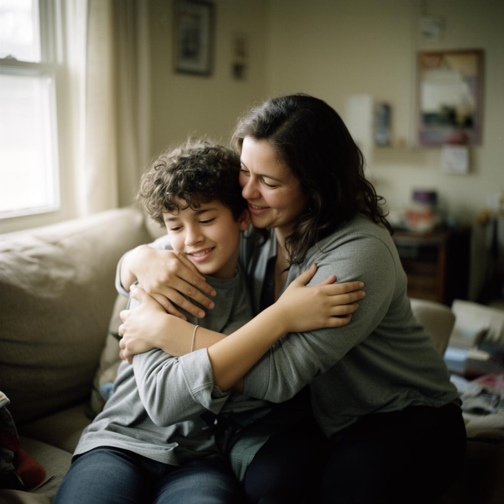 A child smiling while reading a book with a mentor in a warm, cozy home
